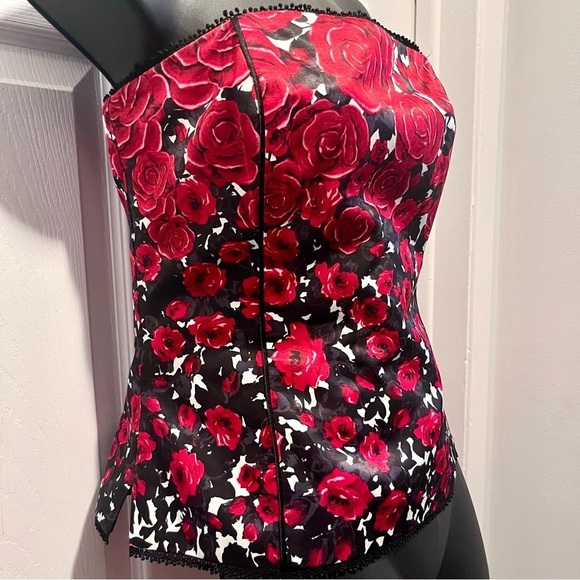 White House Black Market Bustier Top Corset Floral Red black Women 4 Small - Picture 2 of 6